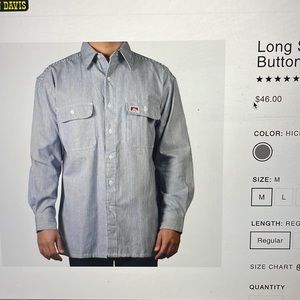Ben Davis Brand New Long Sleeve 100% Cotton Button Up Shirt - Hickory stripe XL